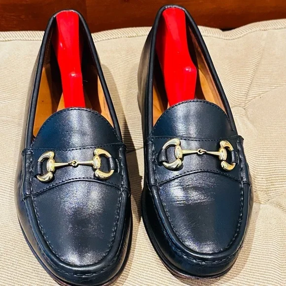 Jay Butler’s Horse Bit Black Leather Loafers with Gold Buckle. - Picture 1 of 13